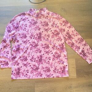 Haband Pink Floral Mock Neck Long Sleeve Top